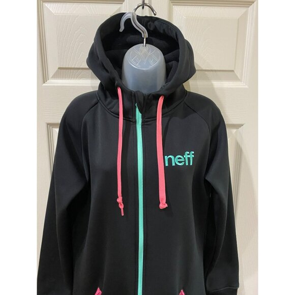 Neff Womens Daily Shredder Hoodie Black W/ Pink & Teal Zipper & Pockets L Polyes - Picture 9 of 9